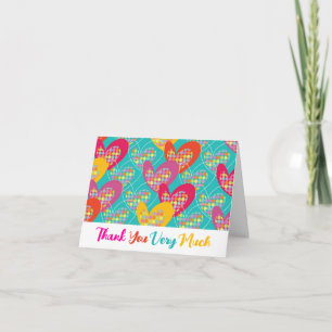 Tarjeta De Agradecimiento Retro Pop Corazones Coloridos y Lunares Divertido 