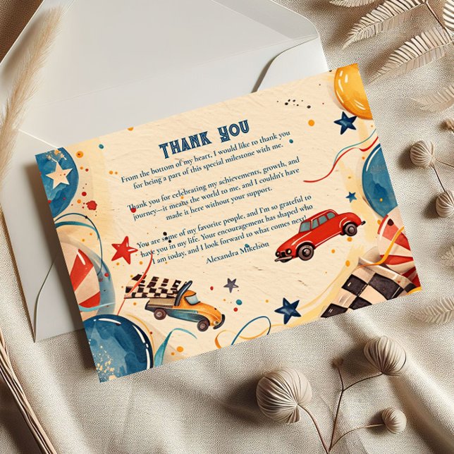 Tarjeta De Agradecimiento Retro Race Car Birthday Party (Subido por el creador)
