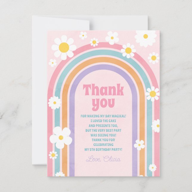 Tarjeta De Agradecimiento Retro Rainbow Flowers Daisies Thank You Card (Anverso)