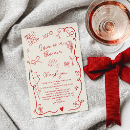 Tarjeta De Agradecimiento Retro Red Valentine Love in the air bridal shower