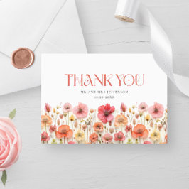 Tarjeta De Agradecimiento Retro Rosa Pastel Boho Flor Silvestre Gracias