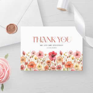 Tarjeta De Agradecimiento Retro Rosa Pastel Boho Flor Silvestre Gracias