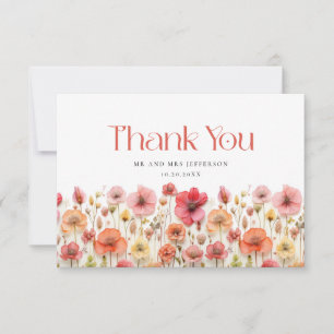 Tarjeta De Agradecimiento Retro Rosa Pastel Boho Wildflower Gracias