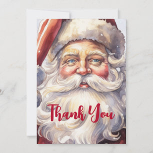 Tarjeta De Agradecimiento Retro Santa Claus con sombrero rojo de Navidad