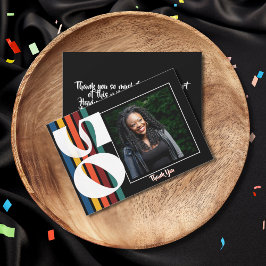 Tarjeta De Agradecimiento Retro Striped Fifty Birthday Photo 1976 50th