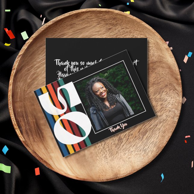 Tarjeta De Agradecimiento Retro Striped Fifty Birthday Photo 1976 50th  (Subido por el creador)