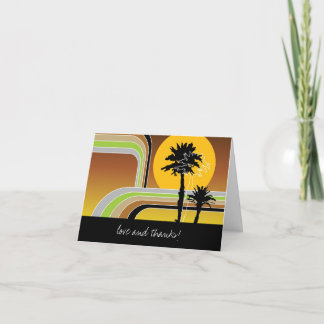 Tarjeta De Agradecimiento Retro Sunset Tropical Palm Trees Boda Gracias