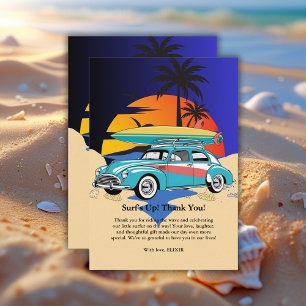 Tarjeta De Agradecimiento Retro Surfer Car Baby Shower