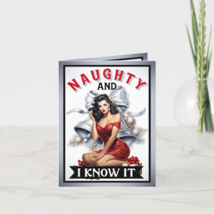 Tarjeta De Agradecimiento Retro Traviesa y lo sé Navidad Pinup