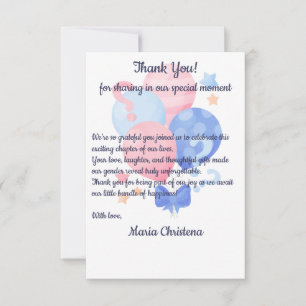 Tarjeta De Agradecimiento Revelación de género con globos elegantes rosa y a