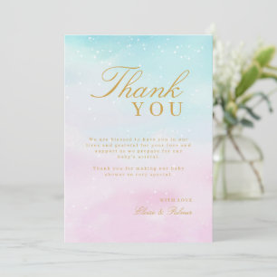 Tarjeta De Agradecimiento Revelación de género con ombre azul rosa para baby