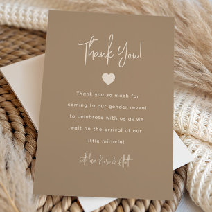 Tarjeta De Agradecimiento Revelación de género corazón beige neutral
