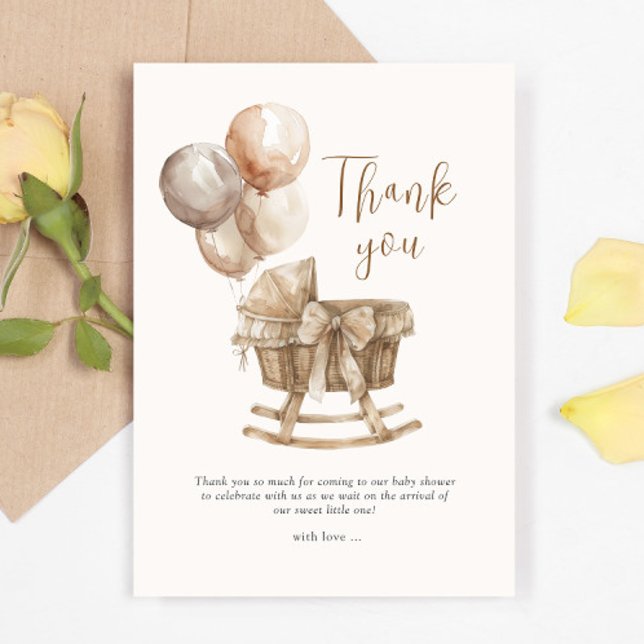 Tarjeta De Agradecimiento Revelación de género de Boho Nursery Beige Balloon (Subido por el creador)
