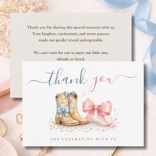 Tarjeta De Agradecimiento Revelación de género de botas o lazos Western Chic
