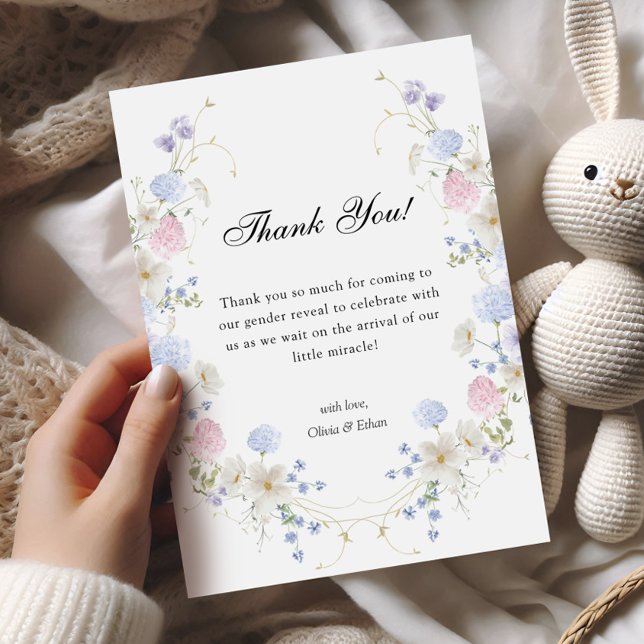 Tarjeta De Agradecimiento Revelación de género de flores silvestres rosas y  (Subido por el creador)