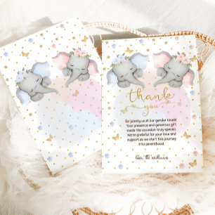 Tarjeta De Agradecimiento Revelación de género Elefante floral rosa azul