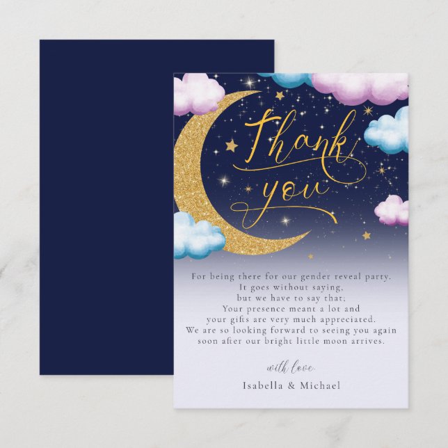 Tarjeta De Agradecimiento Revelación de género en la luna gracias (Anverso / Reverso)