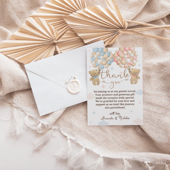 Tarjeta De Agradecimiento Revelación de género globos azules y rosas (Subido por el creador)