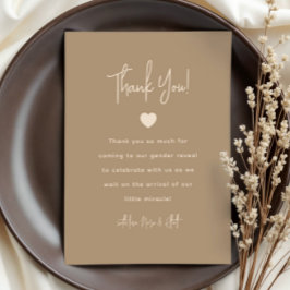 Tarjeta De Agradecimiento Revelación de género marrón Minimalista moderno
