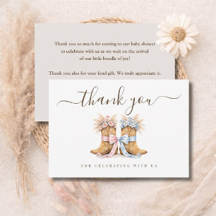 Tarjeta De Agradecimiento Revelación de género Western Chic Botas o Lazos