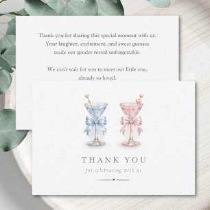 Tarjeta De Agradecimiento Revelación del sexo del bebé Martini rosa azul