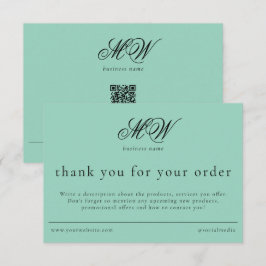 Tarjeta De Agradecimiento Review Order Packaging Insert Script Monogram Teal