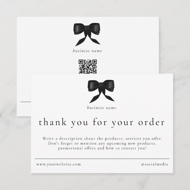 Tarjeta De Agradecimiento Review Thank You Order Packaging Insert Bow  (Anverso / Reverso)