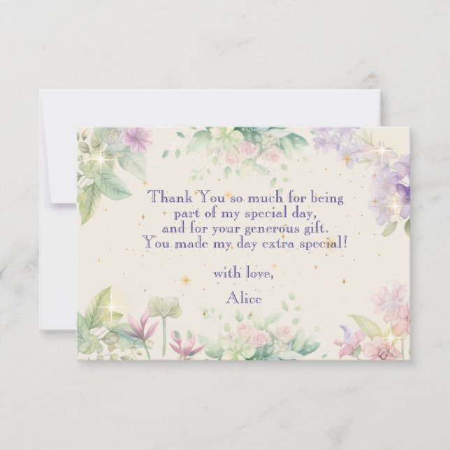 Tarjeta De Agradecimiento Revolotear y girar Jardín de hadas cumpleaños acua (Anverso)