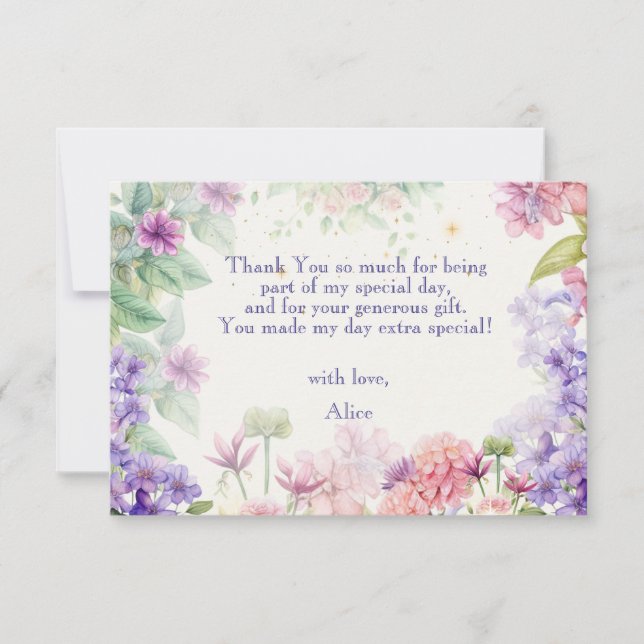 Tarjeta De Agradecimiento Revolotear y girar Jardín de hadas cumpleaños acua (Anverso)