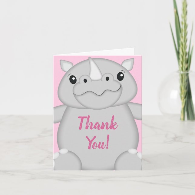 Tarjeta De Agradecimiento Rhino Baby Shower Pink (Anverso)