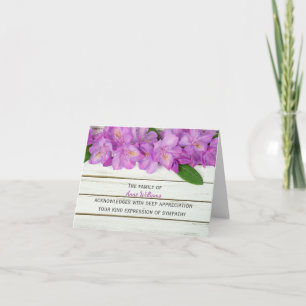 Tarjeta De Agradecimiento Rhododendron rosado en madera gracias de familia