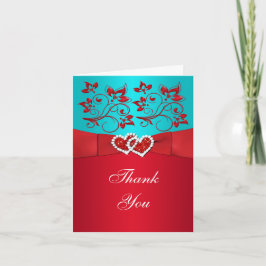 Tarjeta De Agradecimiento RIBBON Aqua White Red Floral Gracias