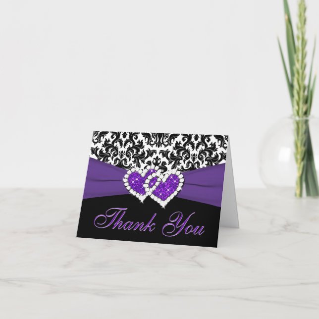Tarjeta de agradecimiento RIBBON Black White Purpl (Anverso)