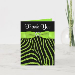 Tarjeta De Agradecimiento RIBBON Lime IMPRESO, Black Zebra Gracias Card