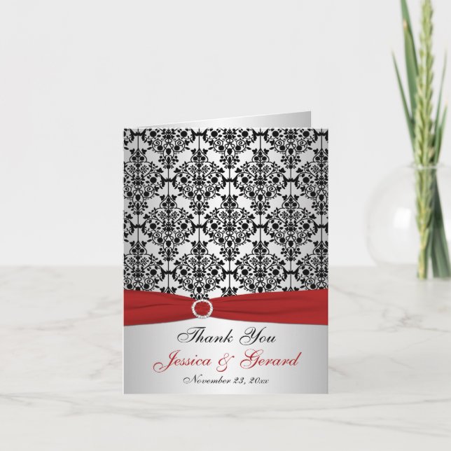 Tarjeta de agradecimiento RIBBON Red Silver Black  (Anverso)