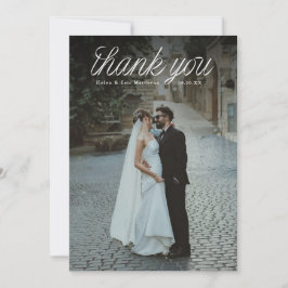 Tarjeta De Agradecimiento Ribbon Script Top Minimalist Wedding Photo