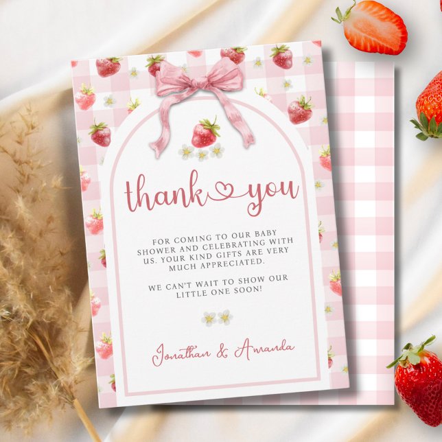 Tarjeta De Agradecimiento Ribbon Strawberries Berry Sweet Baby Shower (Subido por el creador)