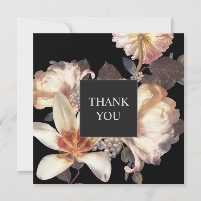Tarjeta De Agradecimiento Rich Moody Floral Elegant Square Gracias (Anverso)