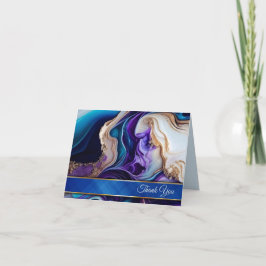 Tarjeta De Agradecimiento Rich Morple Metallic Gold Royal Blue & Aqua