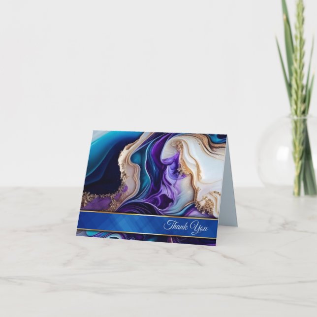 Tarjeta De Agradecimiento Rich Morple Metallic Gold Royal Blue & Aqua (Anverso)