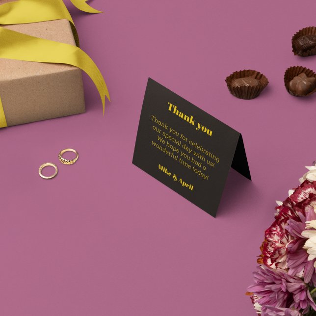 Tarjeta De Agradecimiento Rico oro en el tema del Boda negro (Thank you card in rich golden and black theme )