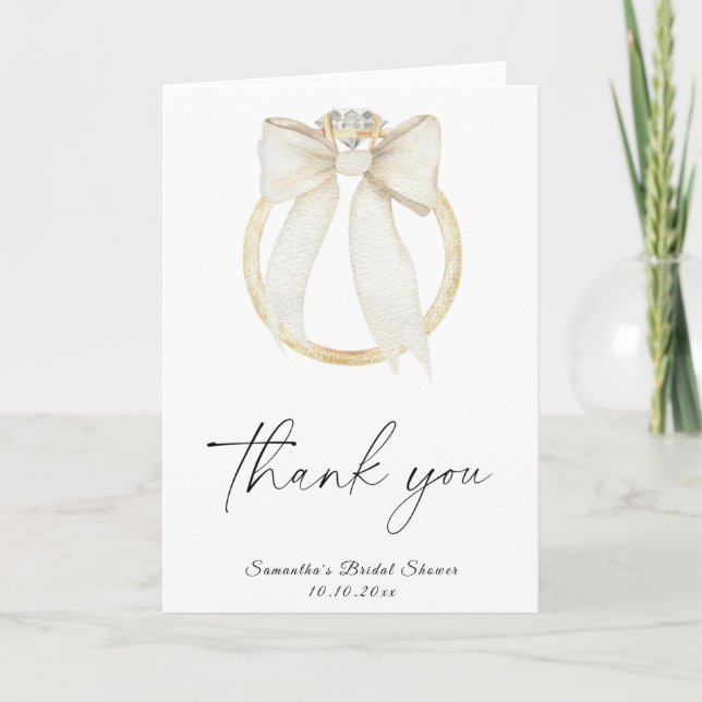 Tarjeta De Agradecimiento Ring Bow Se está atando el nudo Bridal Shower grac (Anverso)