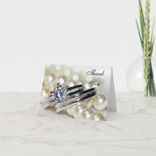 Tarjeta De Agradecimiento Rings and White Pearls Boda Gracias (Anverso)