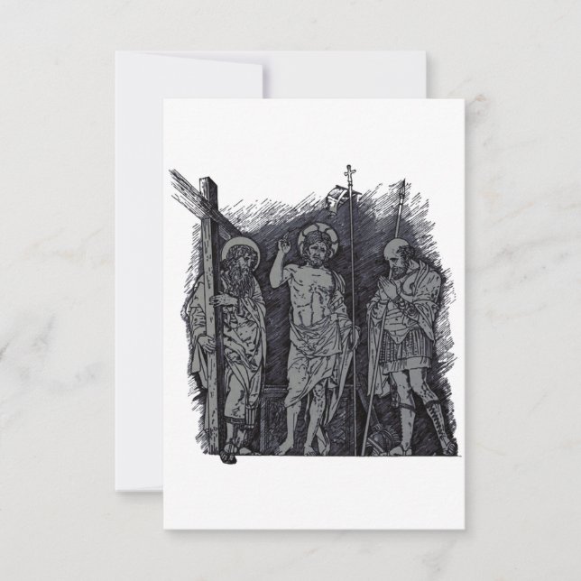 Tarjeta De Agradecimiento Risen Christ with Andrew and Longinus Holy Card (Anverso)