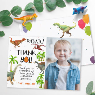 Tarjeta De Agradecimiento Roar Dinosaur Jungle Birthday Photo Thank You Card