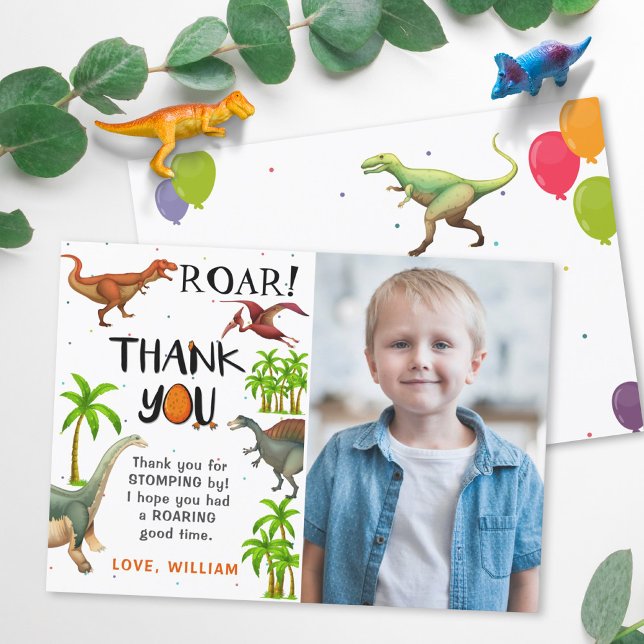 Tarjeta De Agradecimiento Roar Dinosaur Jungle Birthday Photo Thank You Card (Subido por el creador)