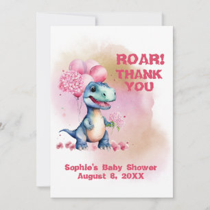 Tarjeta De Agradecimiento Roar es un rosa de dinosaurio bebé Chica T-Rex