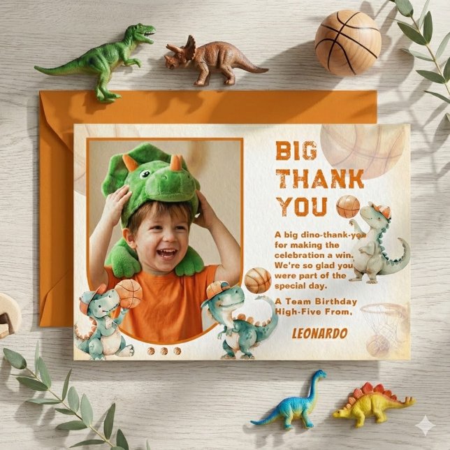 Tarjeta De Agradecimiento Roar & Score Basketball Dino Boy Birthday Thank Yo (Subido por el creador)