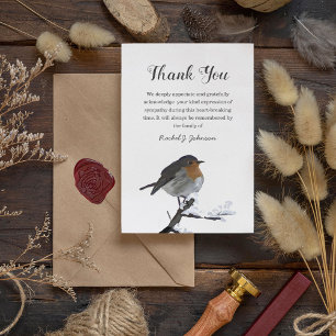 Tarjeta De Agradecimiento Robin Bird de invierno acuarela   Funeral Gracias