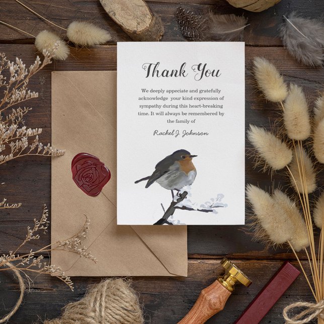 Tarjeta De Agradecimiento Robin Bird de invierno acuarela | Funeral Gracias (Subido por el creador)